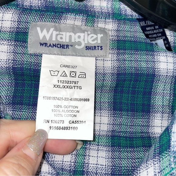 Wrangler Plaid Pearl Snap Cotton Button Up Wrancher Shirt Size XXL - Picture 2 of 8